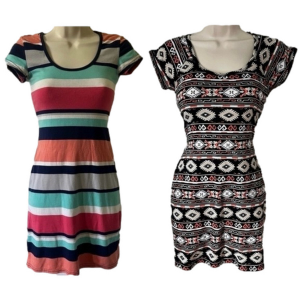 Derek Heart Aztec Imprint and Striped Bodycon Dress Bundle Juniors Small